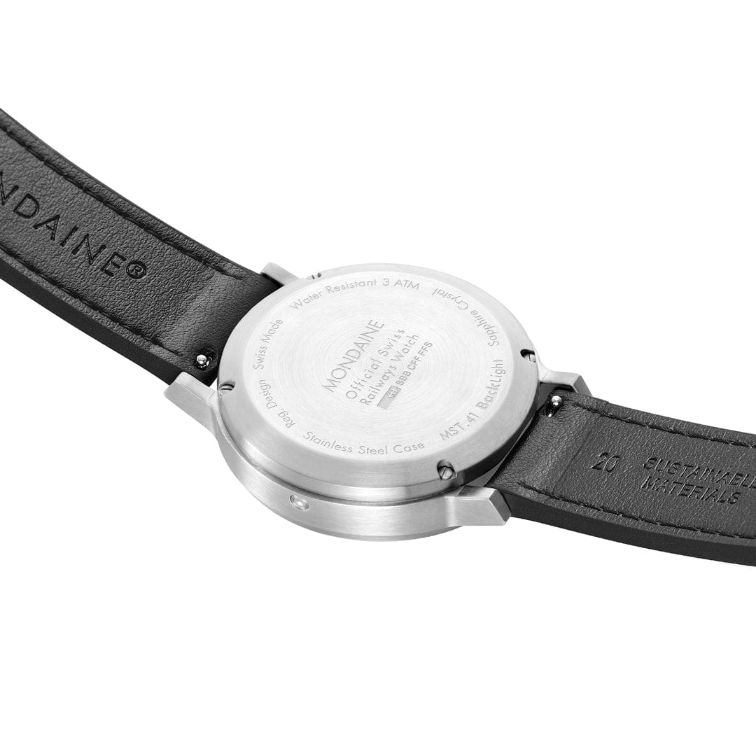 Mondaine SBB Stop2Go BackLight White Grape Leather Watch - Image 7