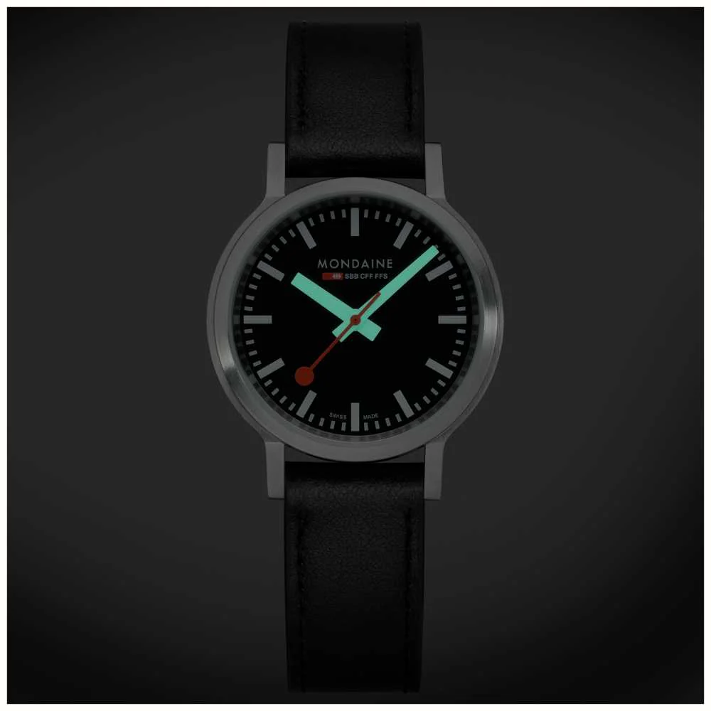 Mondaine SBB Stop2Go Black Grape Leather Watch - Image 3