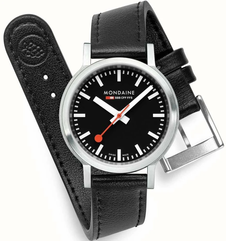 Mondaine SBB Stop2Go Black Grape Leather Watch - Image 6