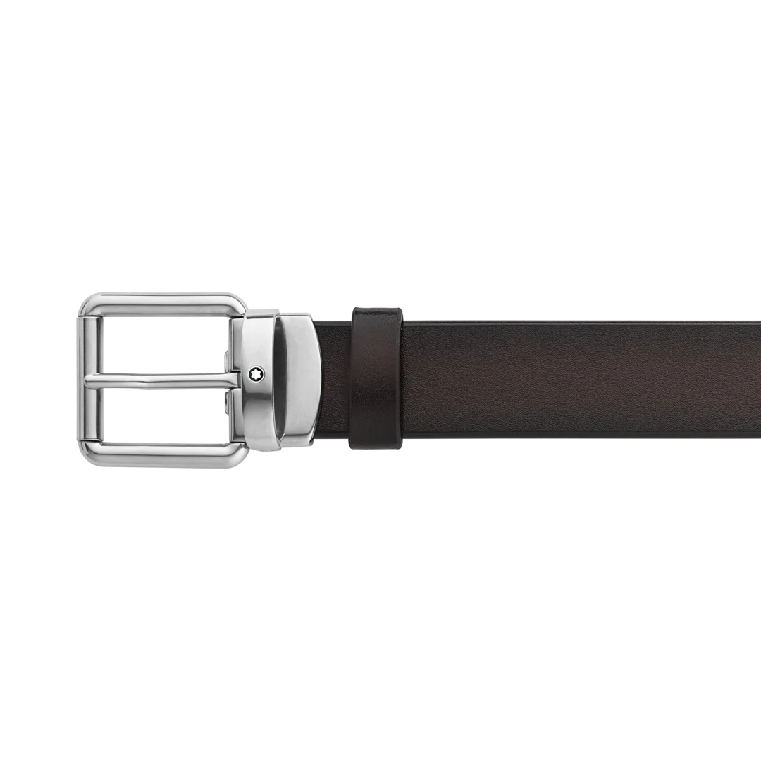 Montblanc 30mm Pin Buckle Vintage Palladium Leather Belt Brown D - Image 2