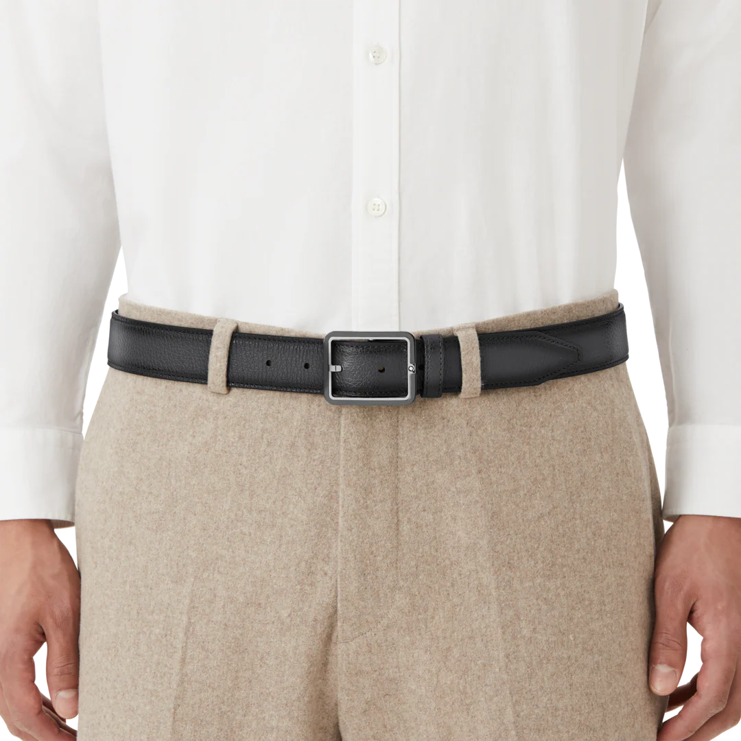 Montblanc 35mm Rectangular Frame Shiny Palladium Leather Belt Grey - Image 3