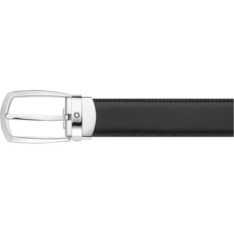 Montblanc Belt Horseshoe Oblong Shiny Palladium Coated Pin Buckle Black Brown D