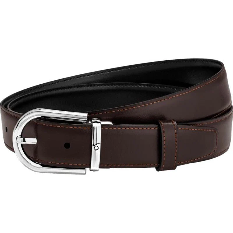 Montblanc Belt Horseshoe Shiny Palladium Coated Pin Brown