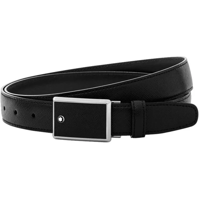 Montblanc Belt Rectangular Framed Black Saffiano Printed Leather And Stainless Steel Plate Buckle Black