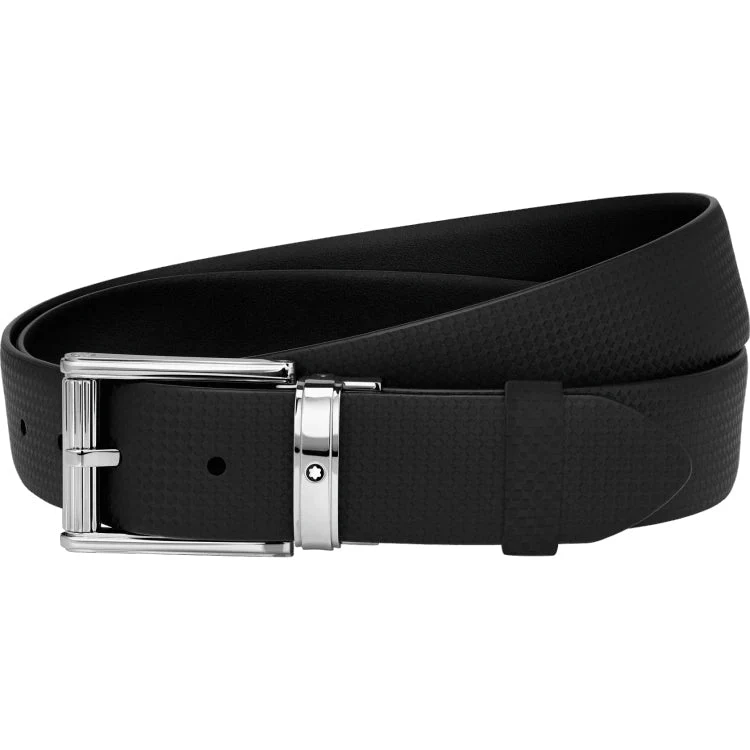 Montblanc Belt Rectangular Roll Shiny Ruthenium Coated Pin Buckle Black