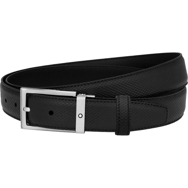 Montblanc Belt Rectangular Shiny And Brushed Stainless Steel Pin Buckle Black