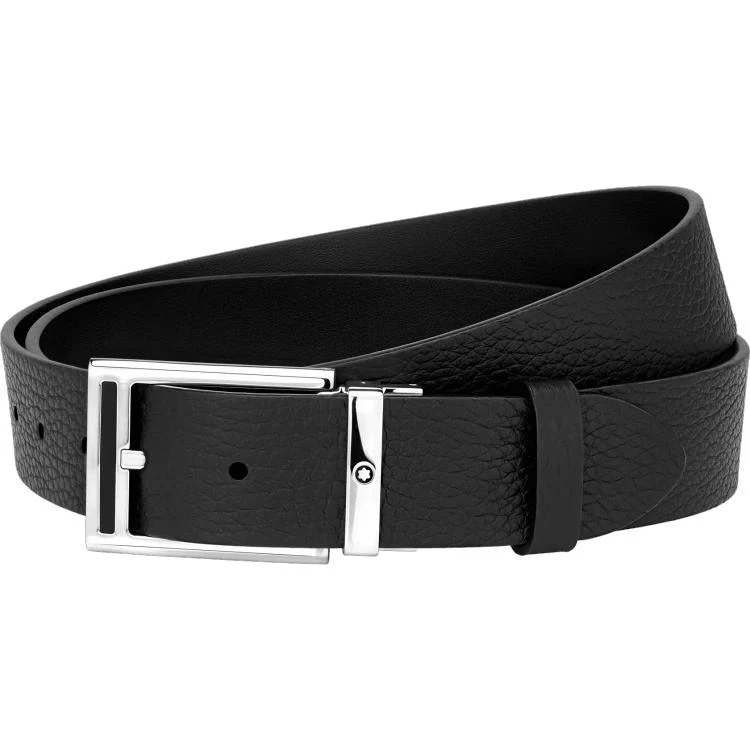 Montblanc Belt Rectangular Shiny Palladium Coated Pin Buckle With Black Insert Black