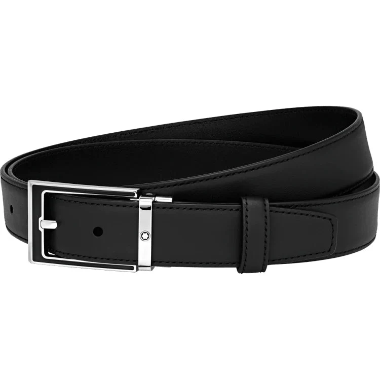 Montblanc Belt Rectangular Shiny Stainless Steel And Black Enamel Pin Buckle Black