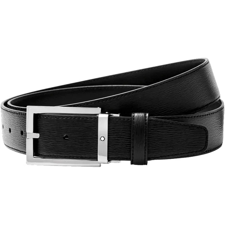 Montblanc Belt Rectangular Shiny Stainless Steel Pin Buckle Black