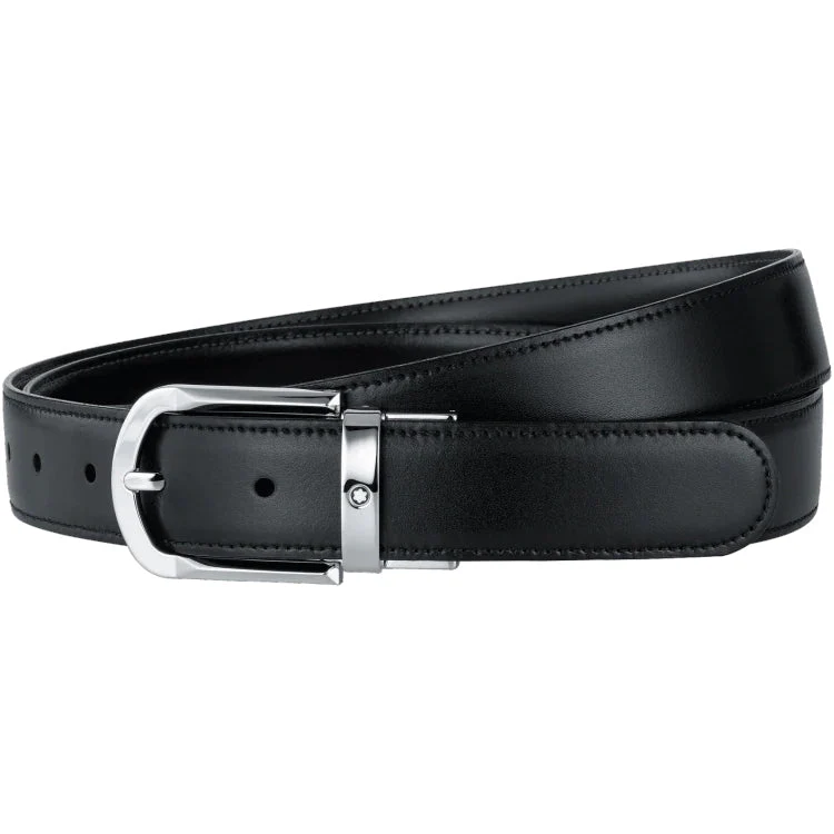 Montblanc Belt Revolving Rounded Horseshoe Shiny Palladium Coated Pin Buckle Black Brown