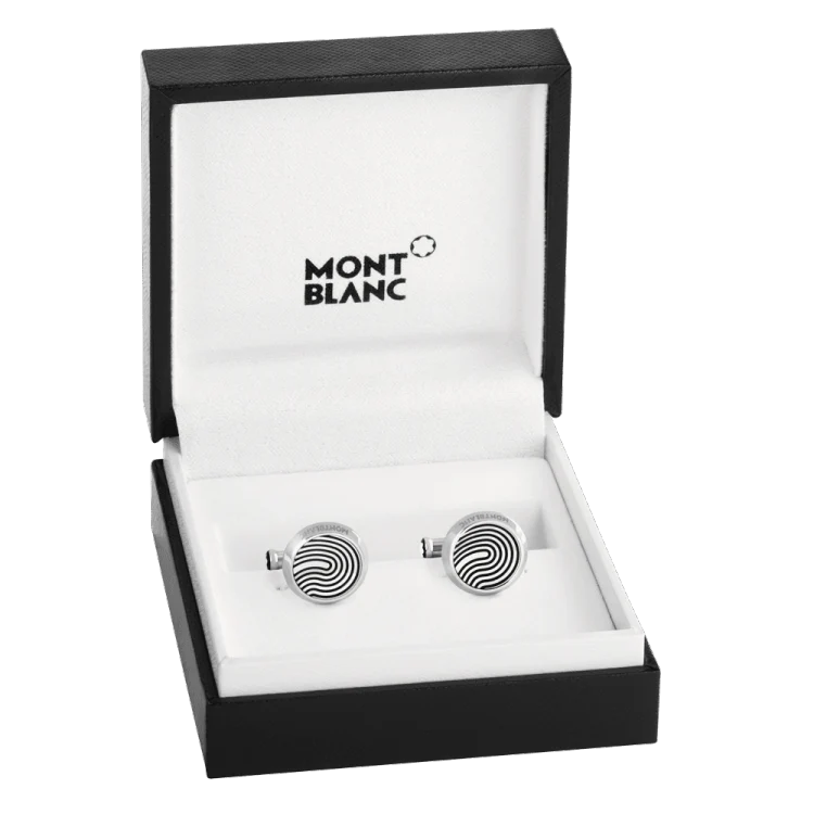 Montblanc Cufflinks Round Fingerprint Patterned Inlay D - Image 2