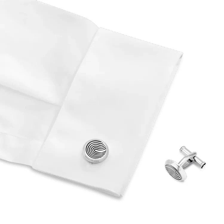Montblanc Cufflinks Round Fingerprint Patterned Inlay D - Image 3