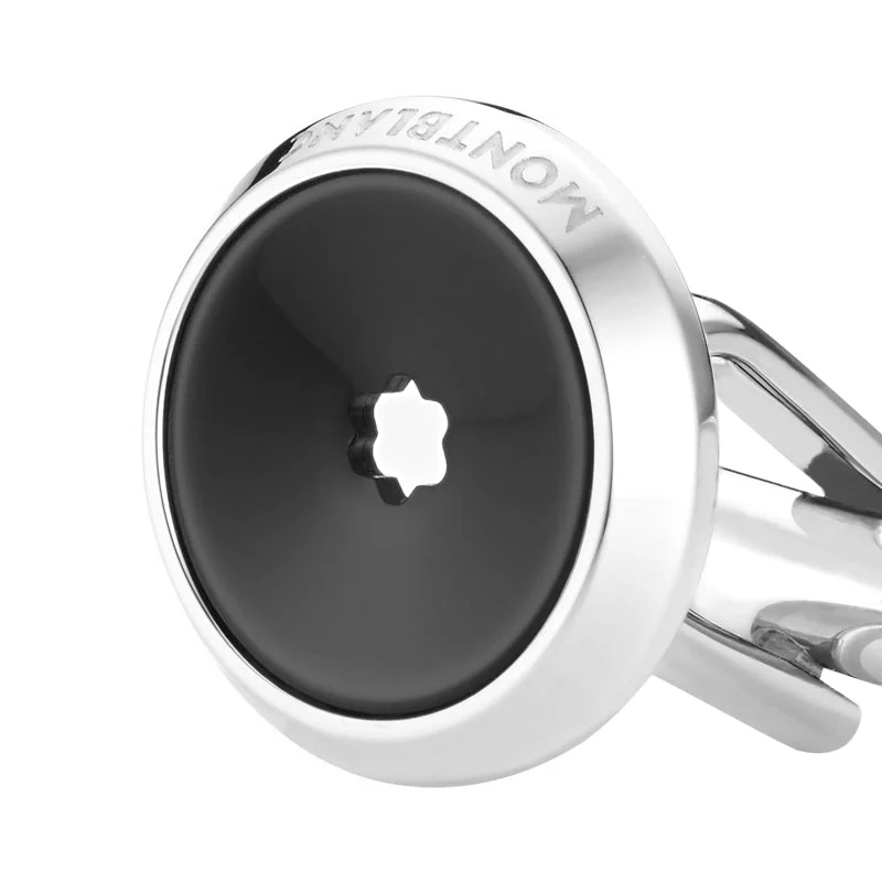 Montblanc Cufflinks Stainless Steel Black Resin Star - Image 2