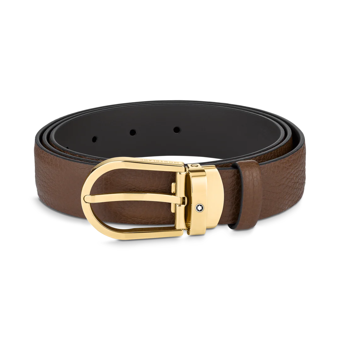 Montblanc Gold PVD Horseshoe Buckle Brown Leather 30mm Belt D