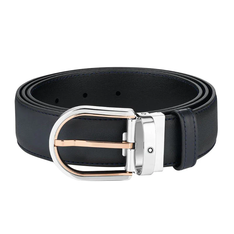 Montblanc Horseshoe Buckle 35mm Leather Belt Blue D