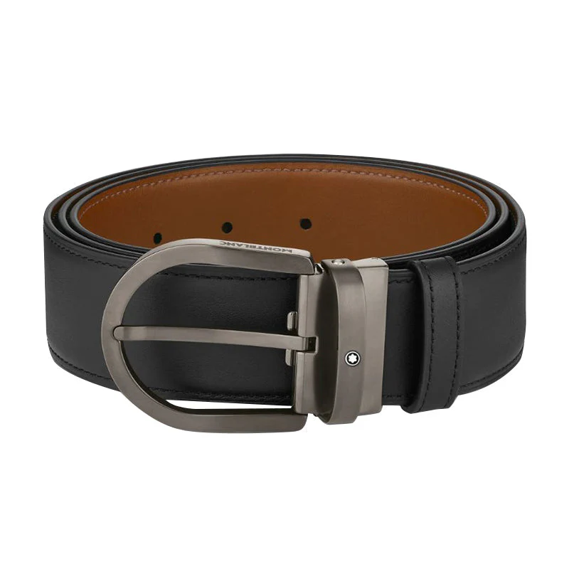 Montblanc Horseshoe Buckle 40mm Leather Reversible Belt Black Brown D