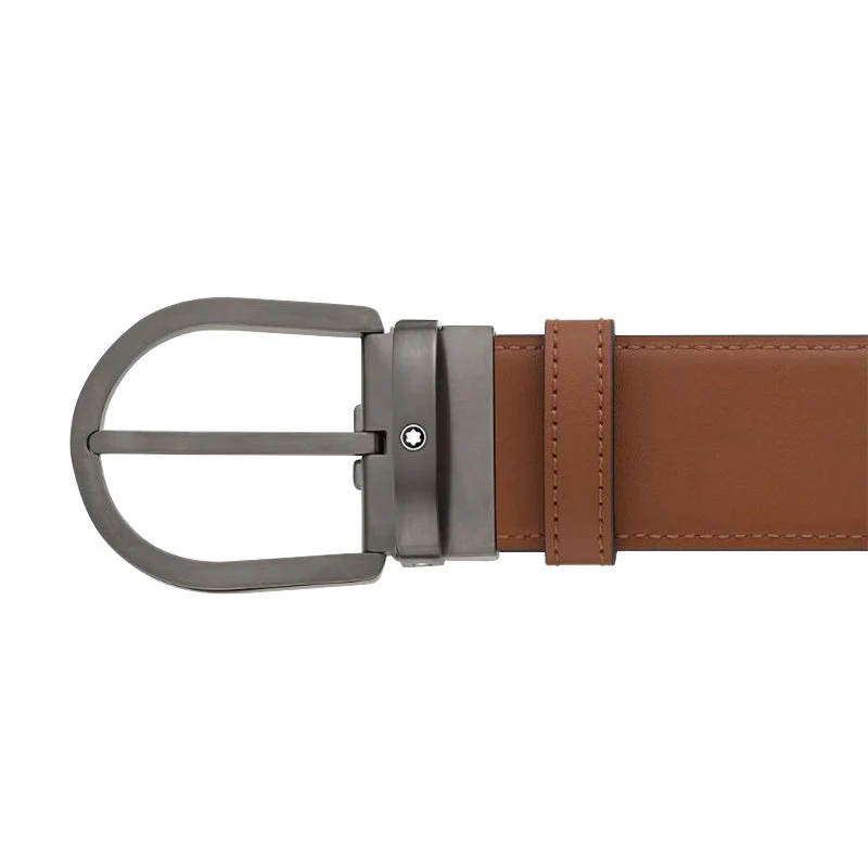 Montblanc Horseshoe Buckle 40mm Leather Reversible Belt Black Brown D - Image 2