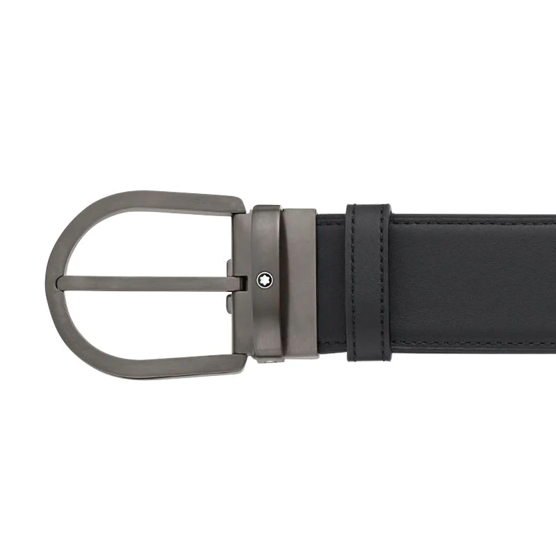 Montblanc Horseshoe Buckle 40mm Leather Reversible Belt Black Brown D - Image 3