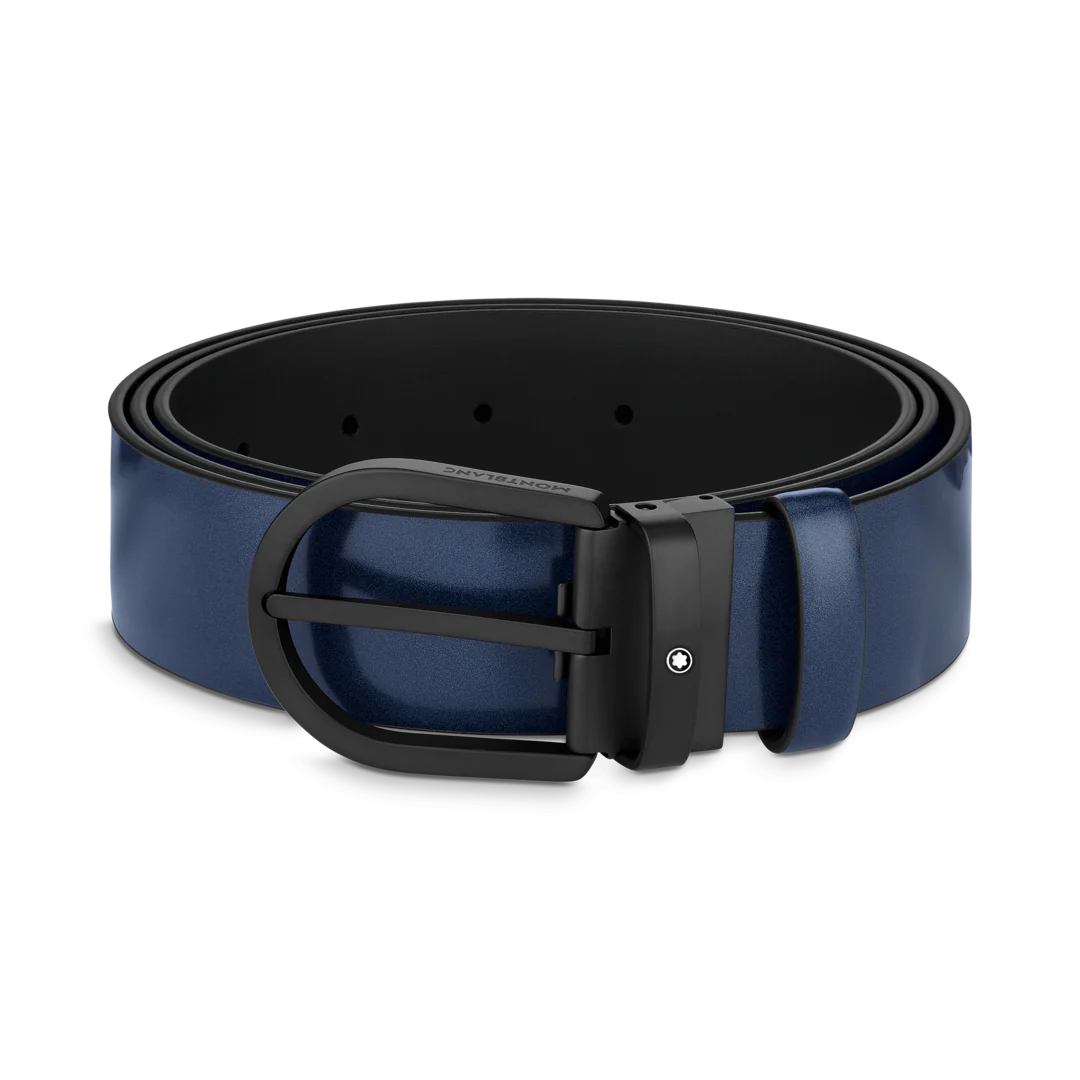 Montblanc Horseshoe Buckle Belt 35mm Blue Leather D