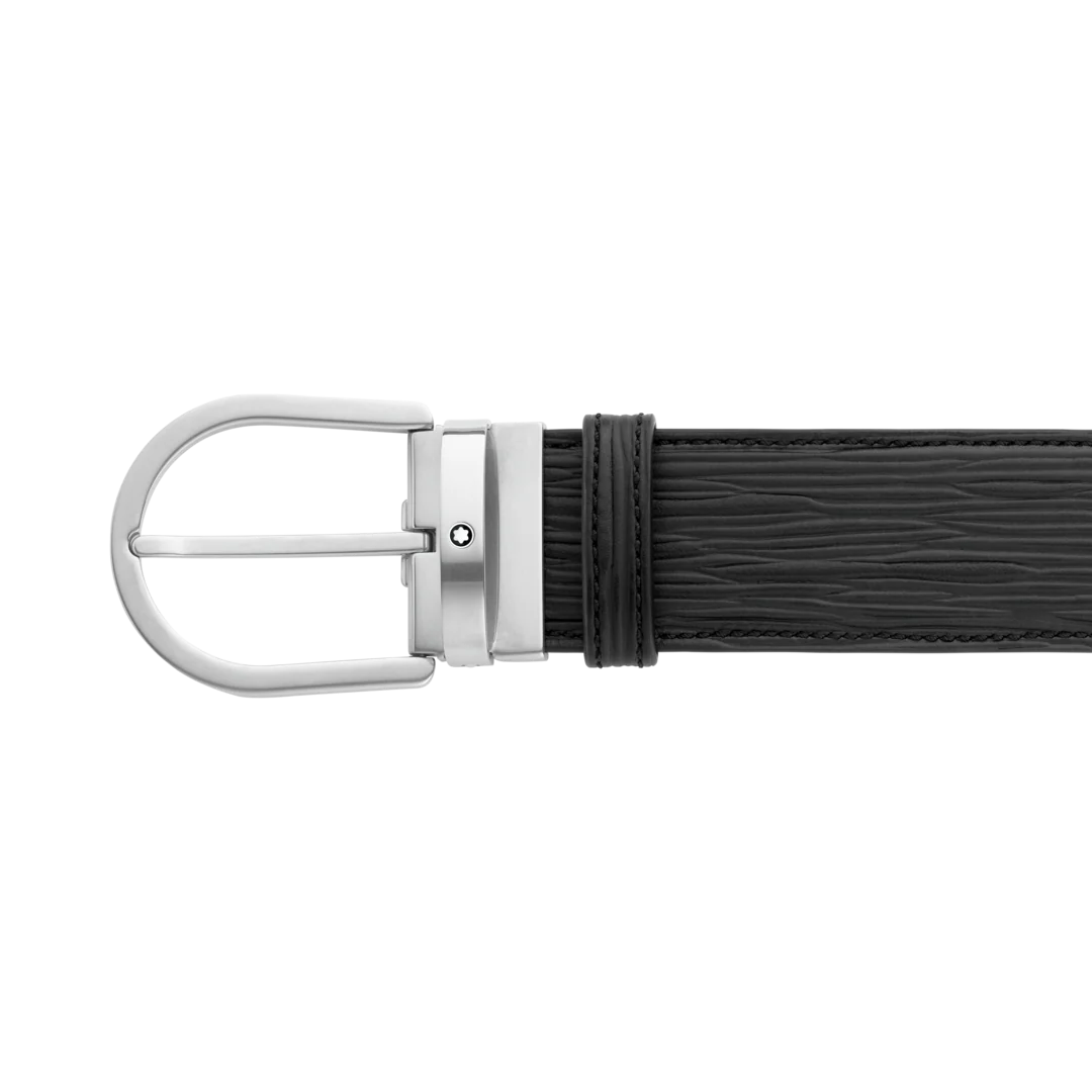 Montblanc Horseshoe Buckle Printed Black 40 mm Leather Belt - Image 2