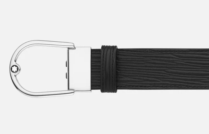 Montblanc Horseshoe Buckle 35mm Reversible Leather Belt Printed Black/Plain Black - Image 2