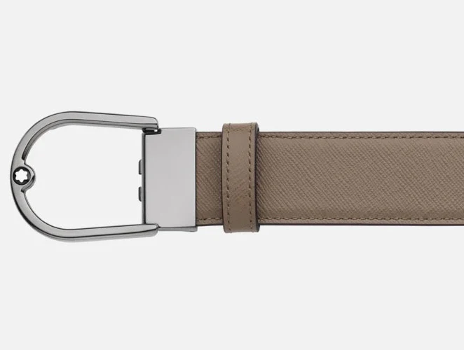 Montblanc Horseshoe Buckle 35mm Reversible Leather Belt Saffiano Printed Mastic/Black - Image 2