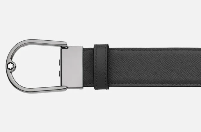 Montblanc Horseshoe Buckle 35mm Reversible Leather Belt Saffiano Printed Mastic/Black - Image 3