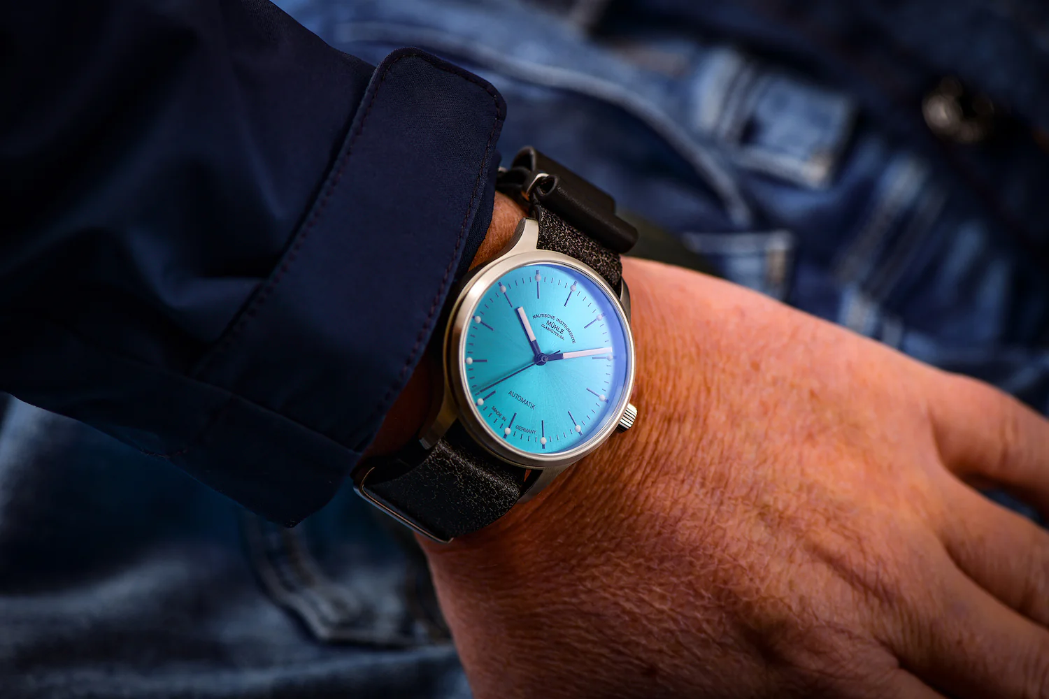Muhle Glashutte Panova Turquoise Bue Leather Watch - Image 3