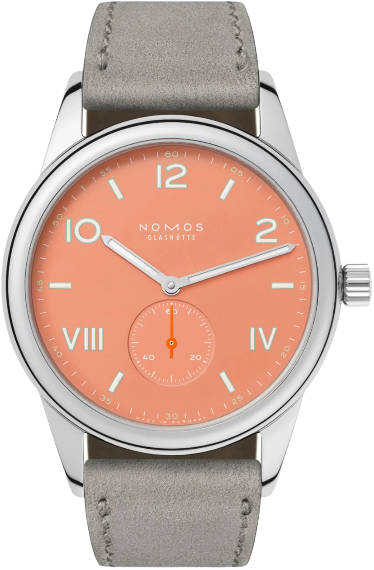 Nomos Glashutte Club Campus 38 Cream Coral Sapphire Crystal Watch