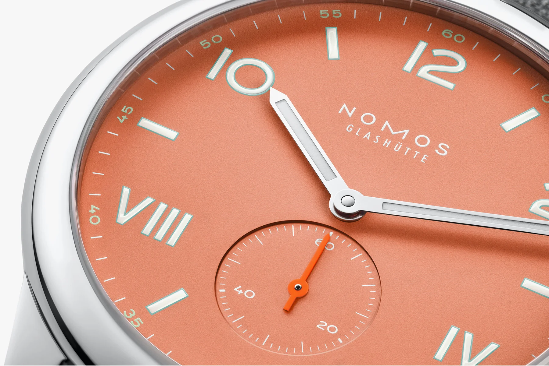 Nomos Glashutte Club Campus 38 Cream Coral Sapphire Crystal Watch - Image 4