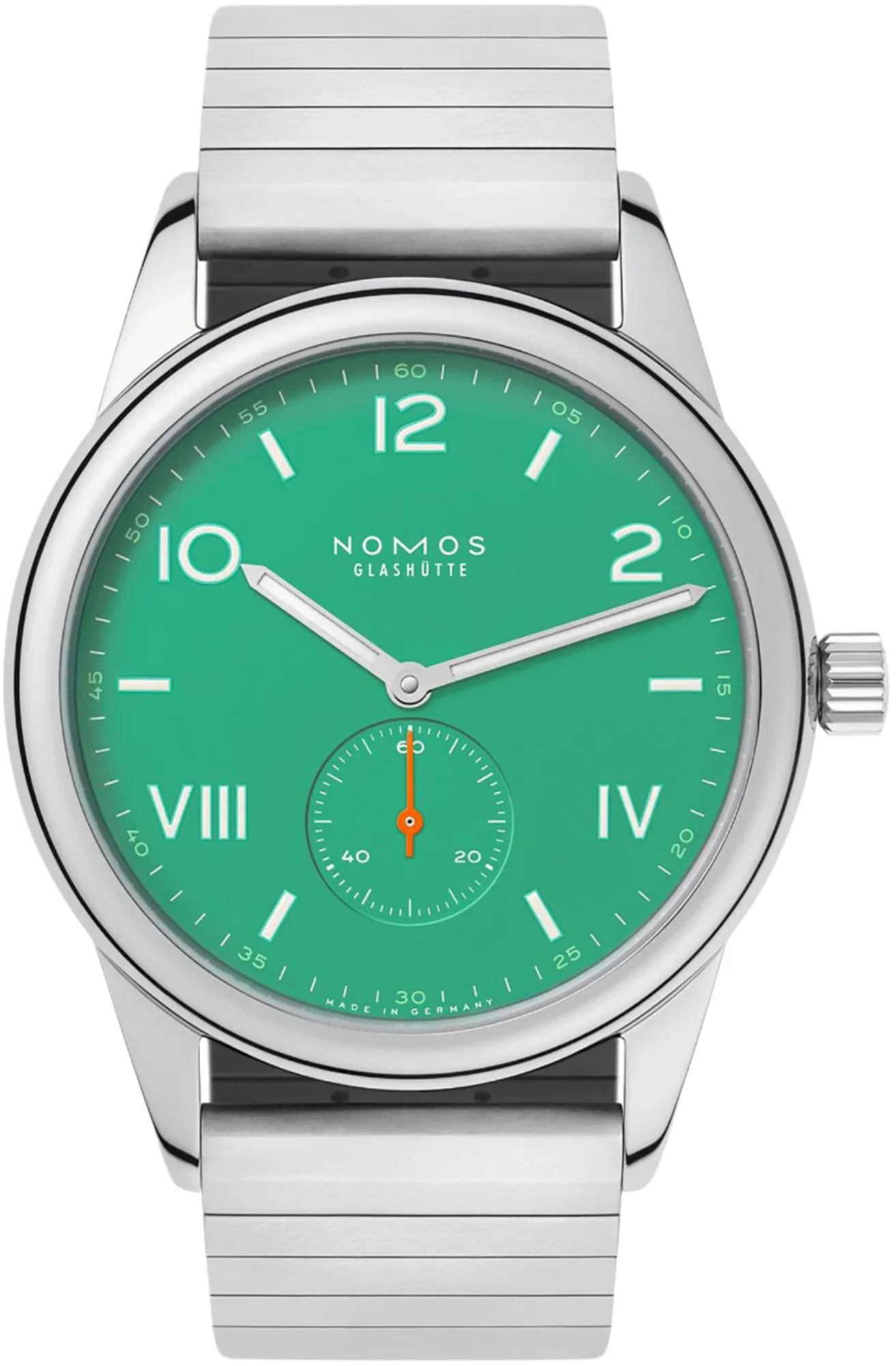 Nomos Glashutte Club Campus 38 Electric Green Steel Back Watch