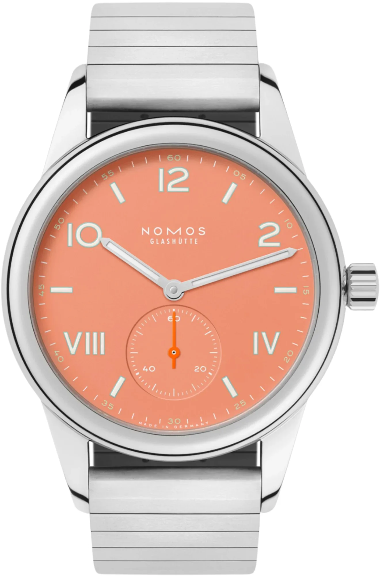 Nomos Glashutte Club Campus Cream Coral Sapphire Crystal Watch