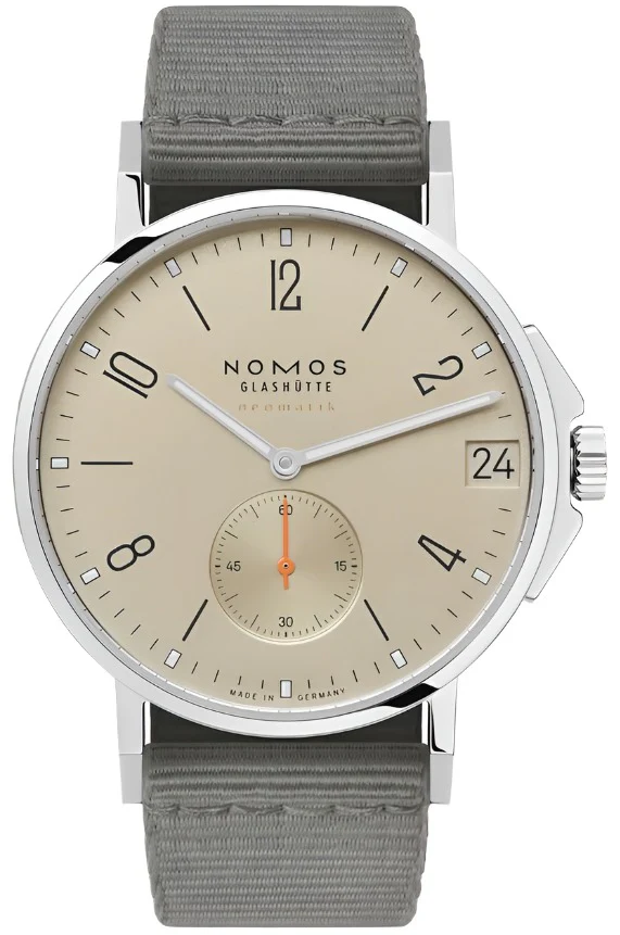 Nomos Glashutte Ahoi Neomatik 38 Date Sand Steel Back Watch