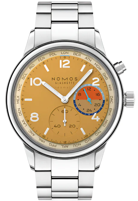 Nomos Glashutte Club Sport Neomatik Worldtimer Dune Sapphire Crystal Watch