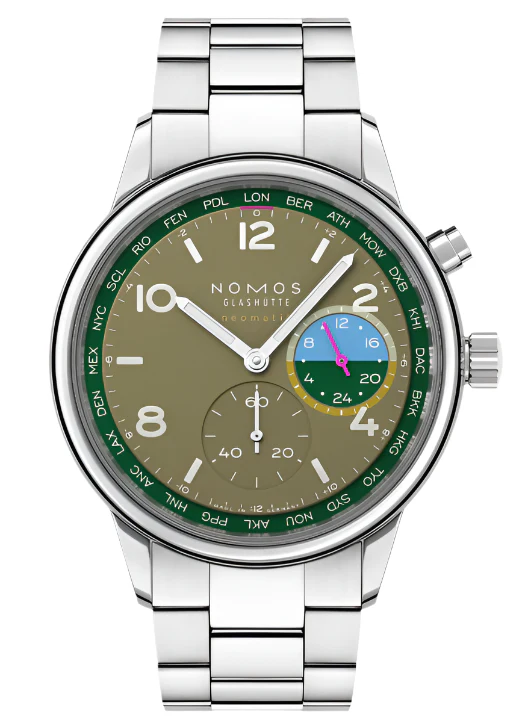 Nomos Glashutte Club Sport Neomatik Worldtimer Jungle Sapphire Crystal Watch