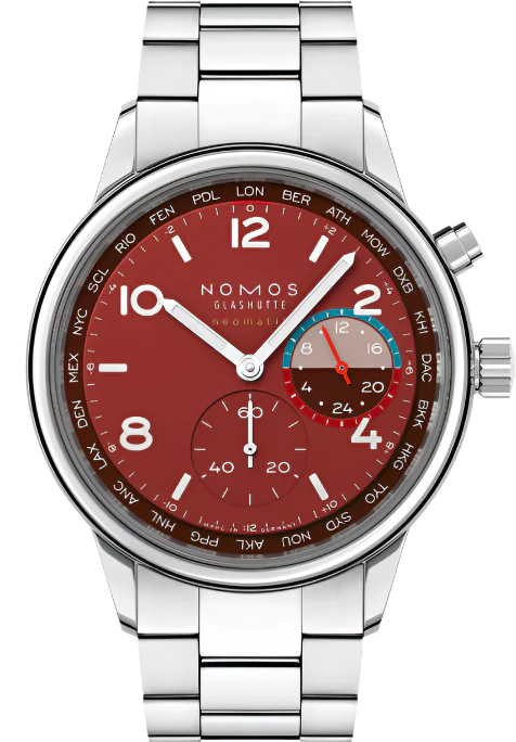 Nomos Glashutte Club Sport Neomatik Worldtimer Magma Sapphire Crystal Watch
