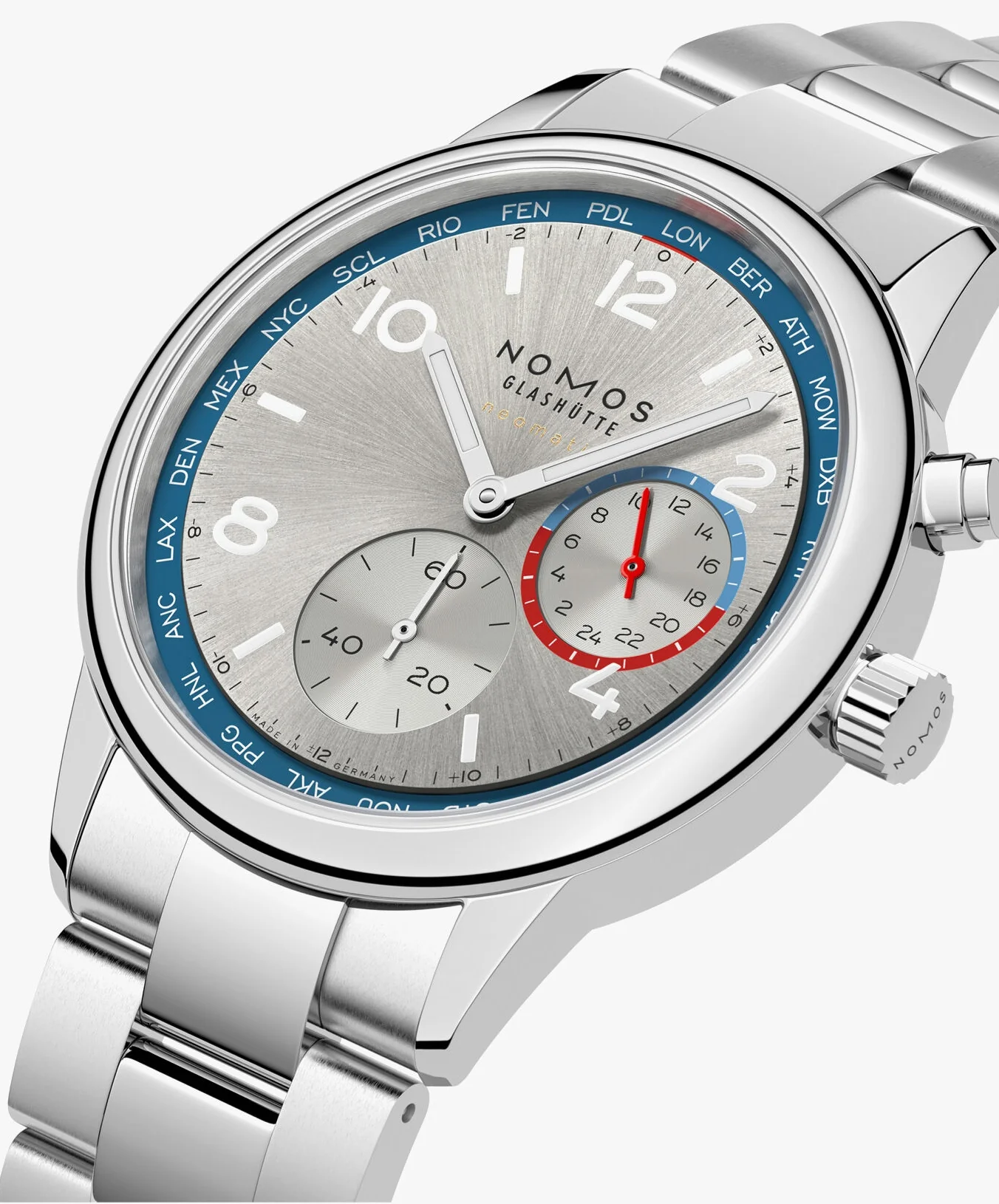Nomos Glashutte Club Sport Neomatik Worldtimer Silver Sapphire Crystal Watch - Image 3