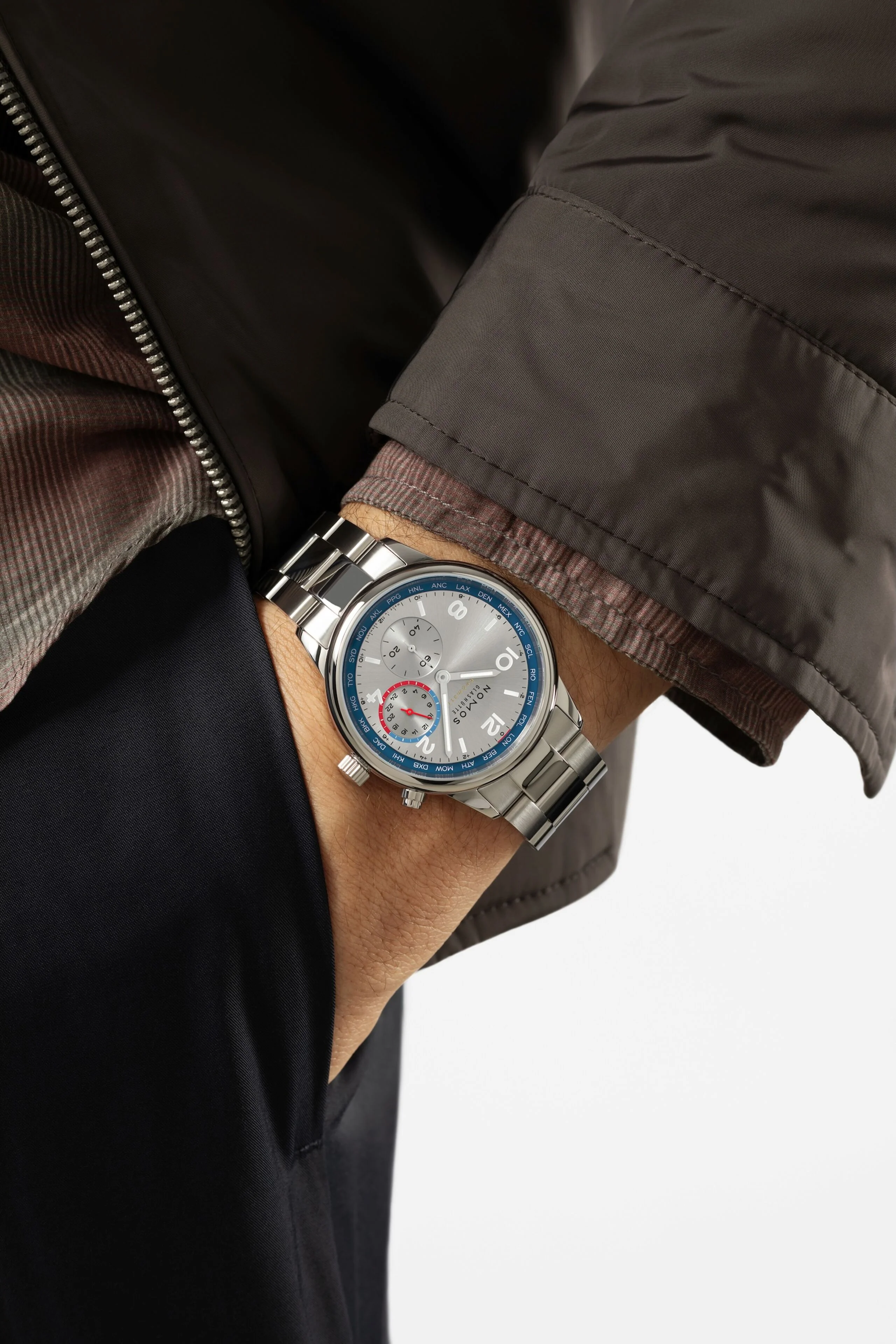 Nomos Glashutte Club Sport Neomatik Worldtimer Silver Sapphire Crystal Watch - Image 4