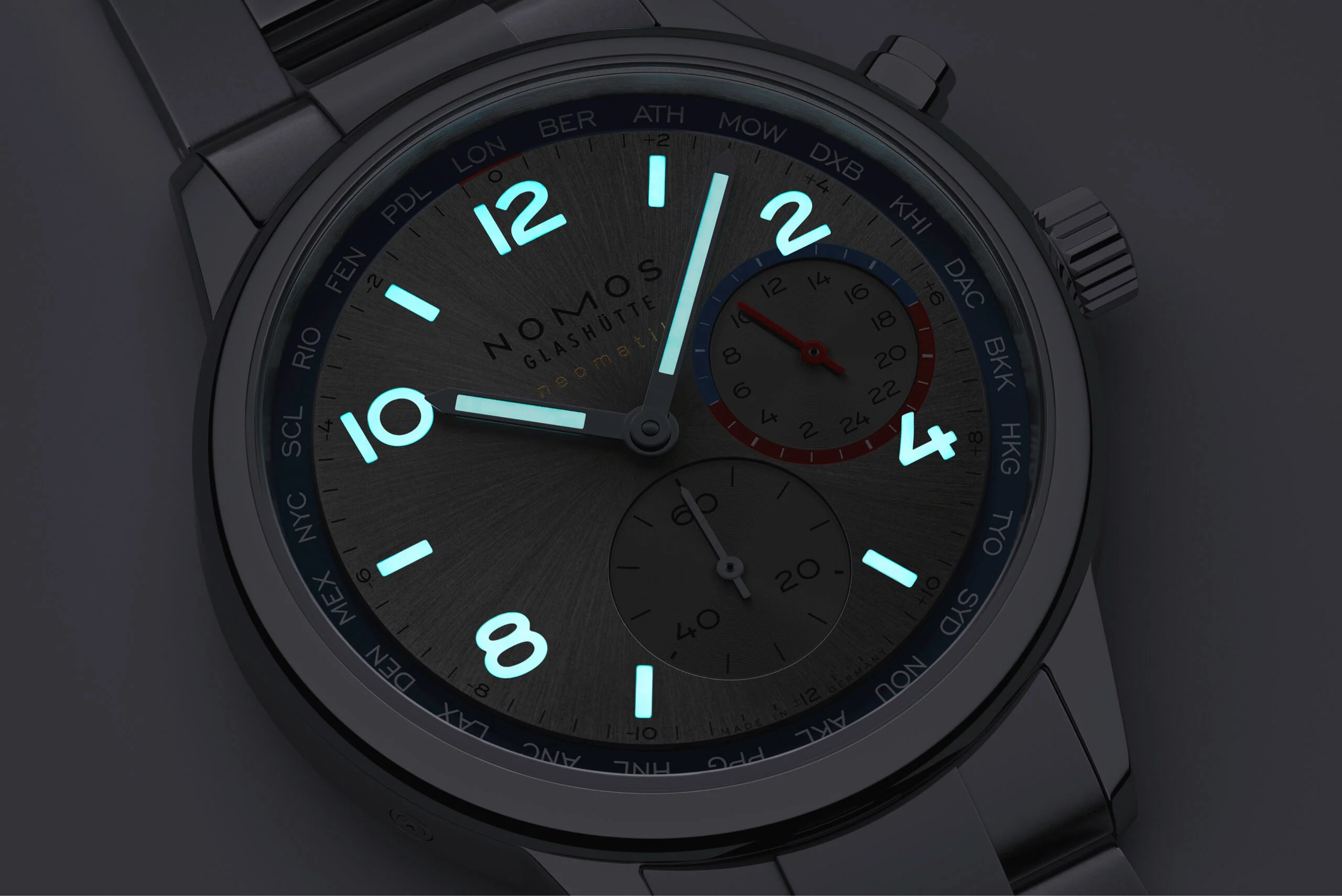 Nomos Glashutte Club Sport Neomatik Worldtimer Silver Sapphire Crystal Watch - Image 5