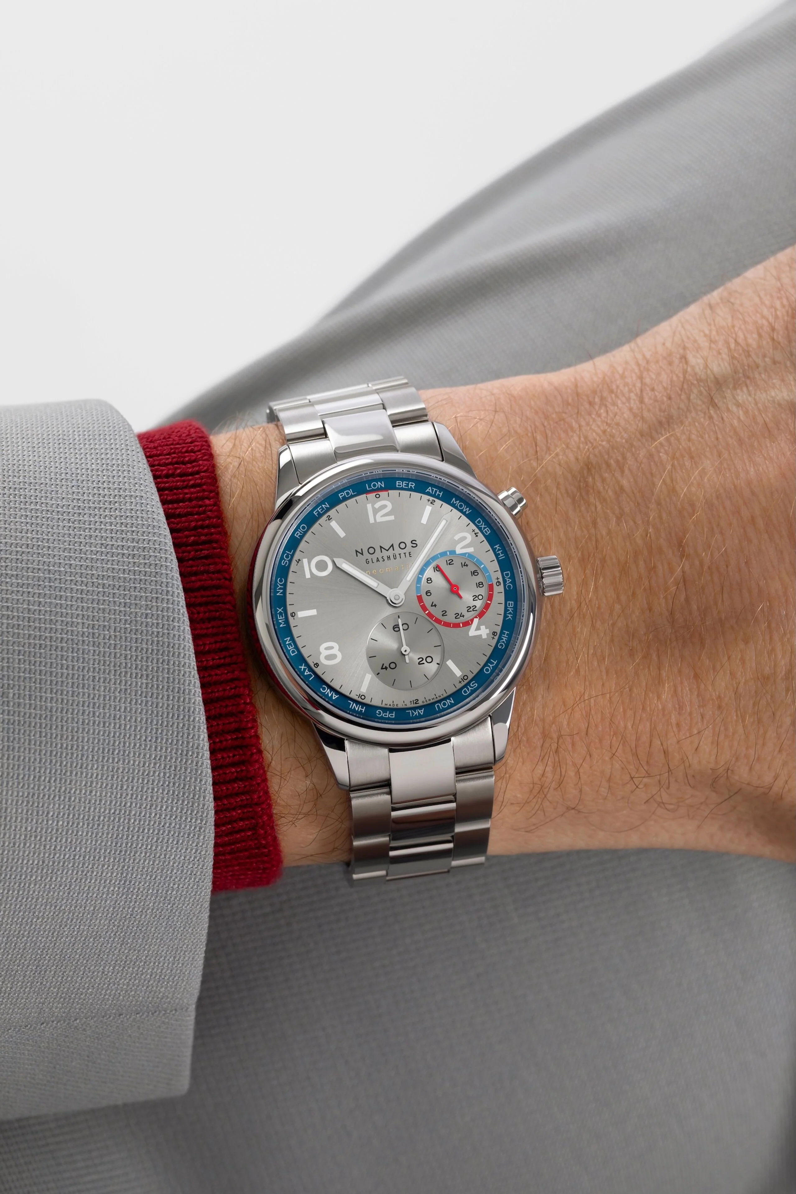 Nomos Glashutte Club Sport Neomatik Worldtimer Silver Sapphire Crystal Watch - Image 7