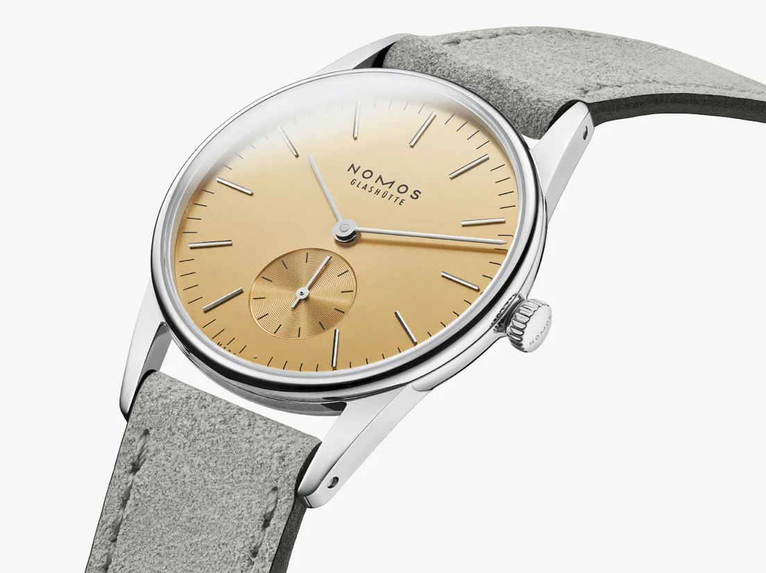 Nomos Glashutte Orion 33 Gold Sapphire Glass Watch - Image 4