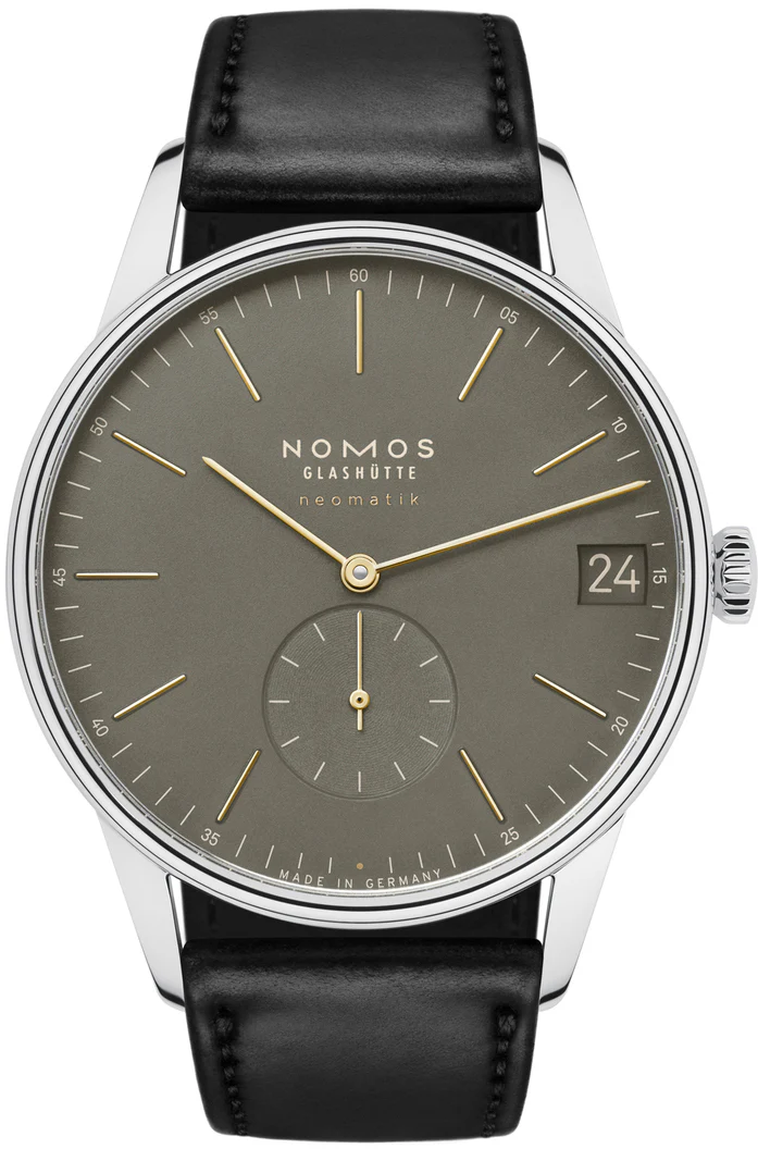 Nomos Glashutte Orion Neomatik 41 Date Olive Gold Sapphire Crystal