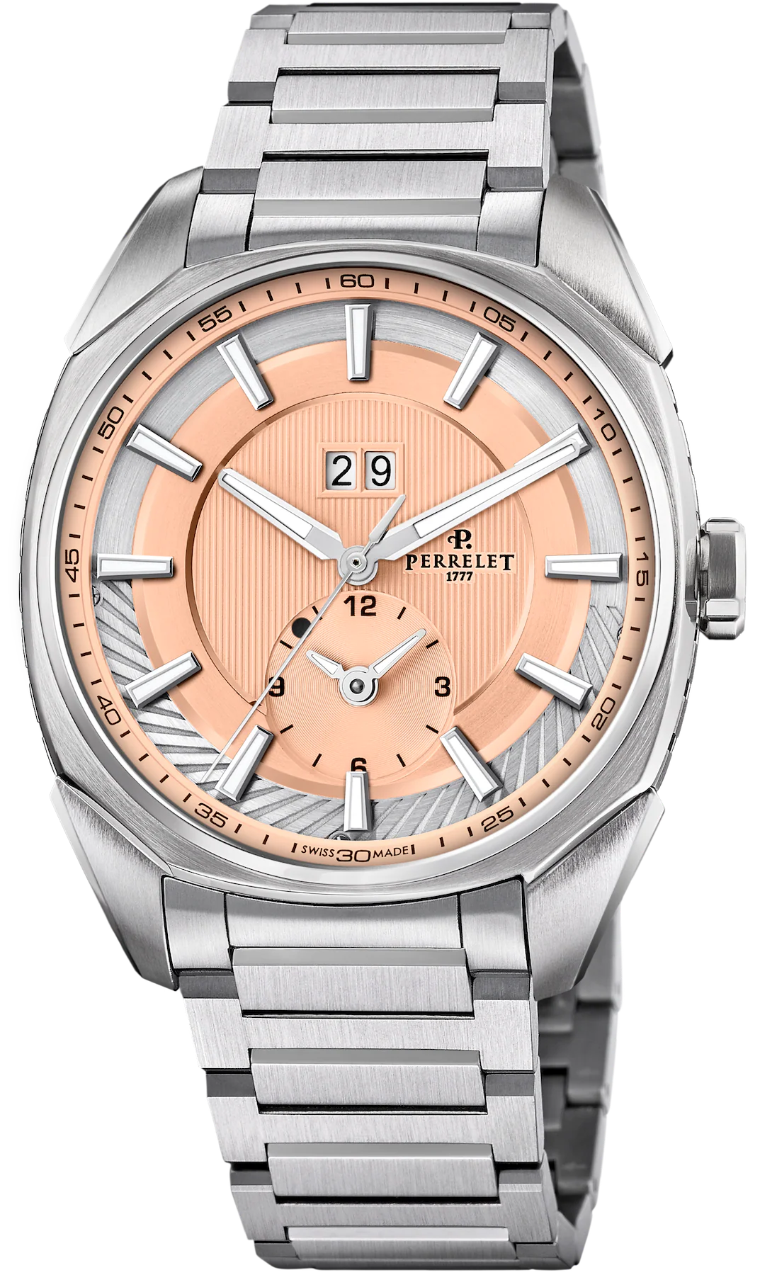Perrelet LAB Peripheral Big Date Dual Time Salmon Bracelet Watch
