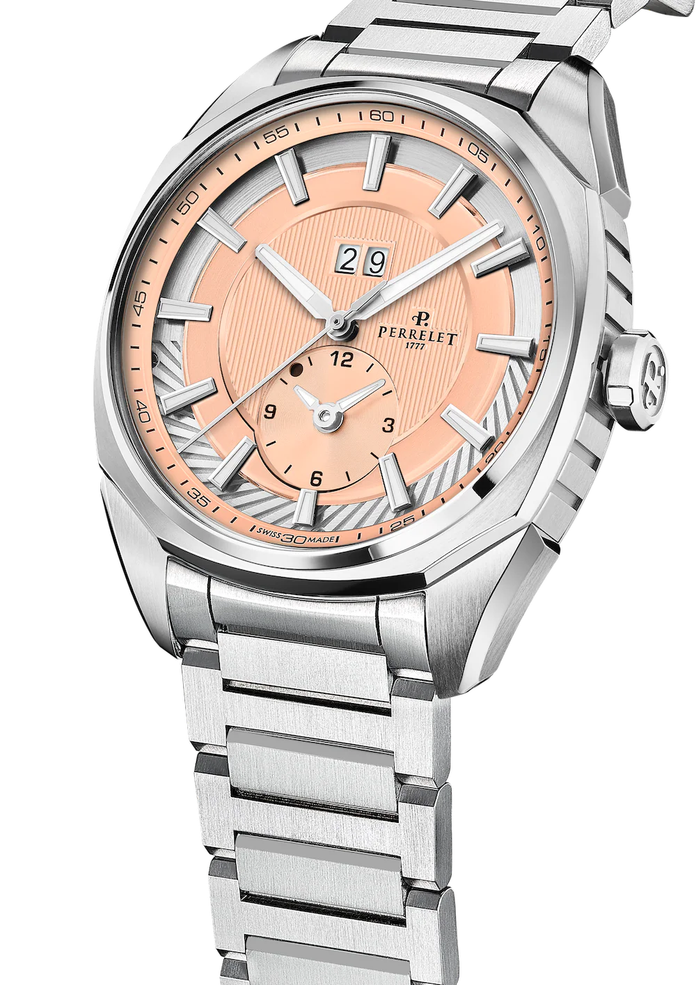 Perrelet LAB Peripheral Big Date Dual Time Salmon Bracelet Watch - Image 2