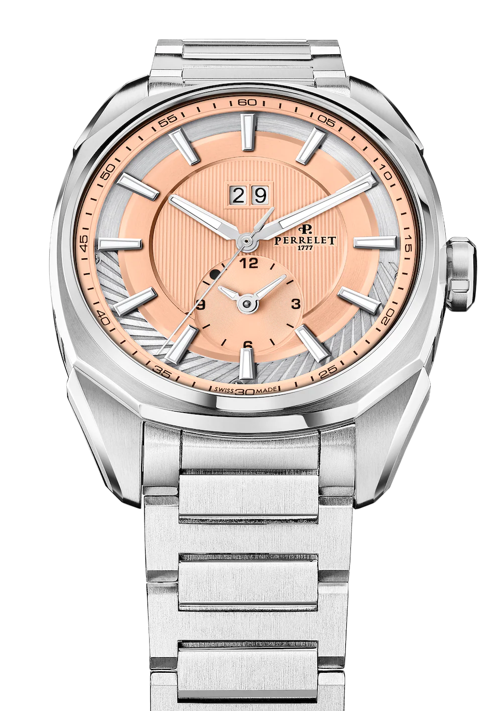 Perrelet LAB Peripheral Big Date Dual Time Salmon Bracelet Watch - Image 3
