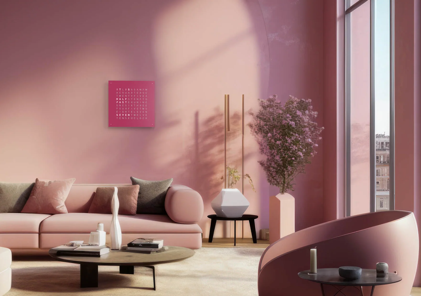 QLOCKTWO Classic Pretty Pink Wall Clock 45cm - Image 2
