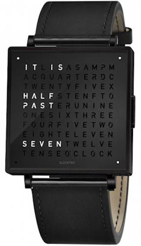 QLOCKTWO Watch W39 Black Steel Black Leather D