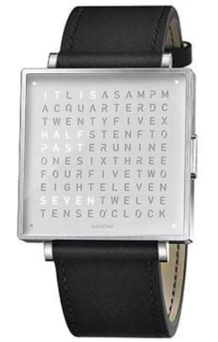 QLOCKTWO Watch W39 Fine Steel Black Leather D