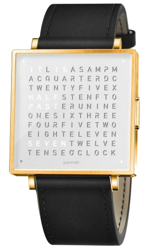 QLOCKTWO Watch W39 Gold Black Leather D