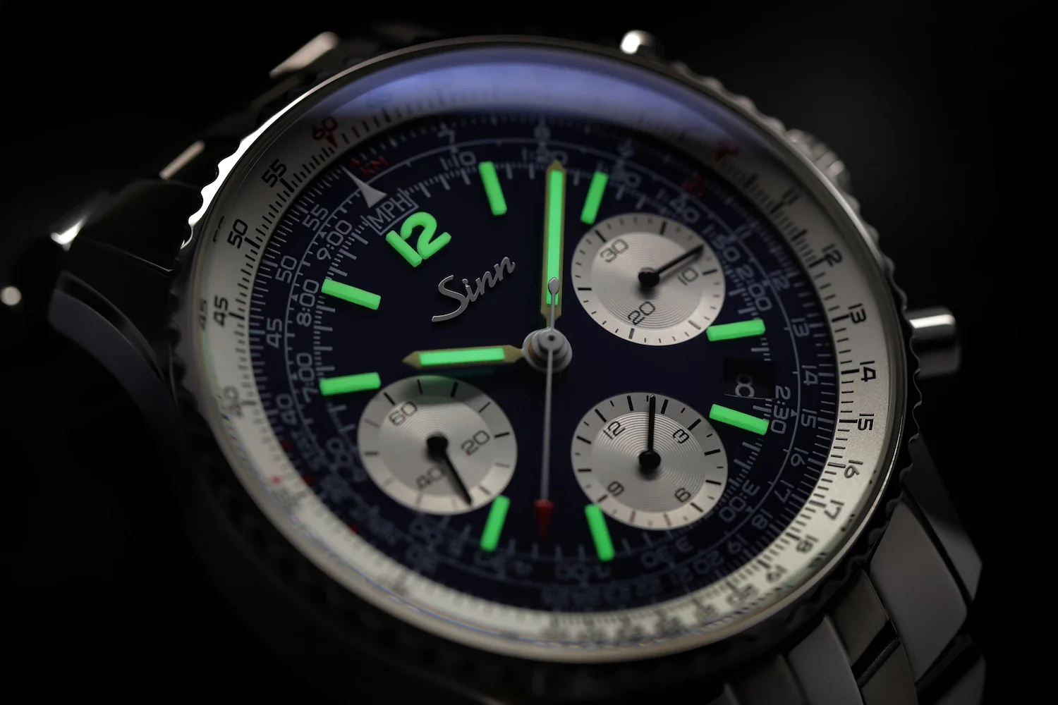 Sinn 903 St BE II Navigation Chronograph Fine Link Bracelet Watch - Image 6